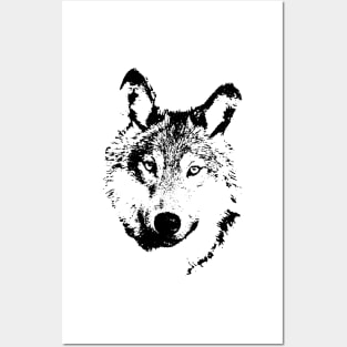 black and white, cartoon head of the beast, wolf Posters and Art